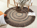 Cappuccino, BR-201 24" to 42"  Round Fringed Braided Rug
